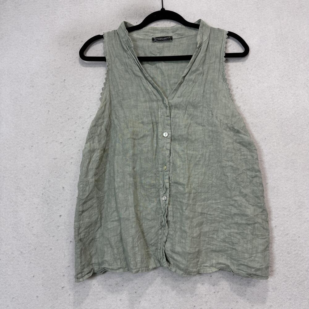 Francesca Bettini Blouse Womens Large Green Linen Button Front Made In Italy Top